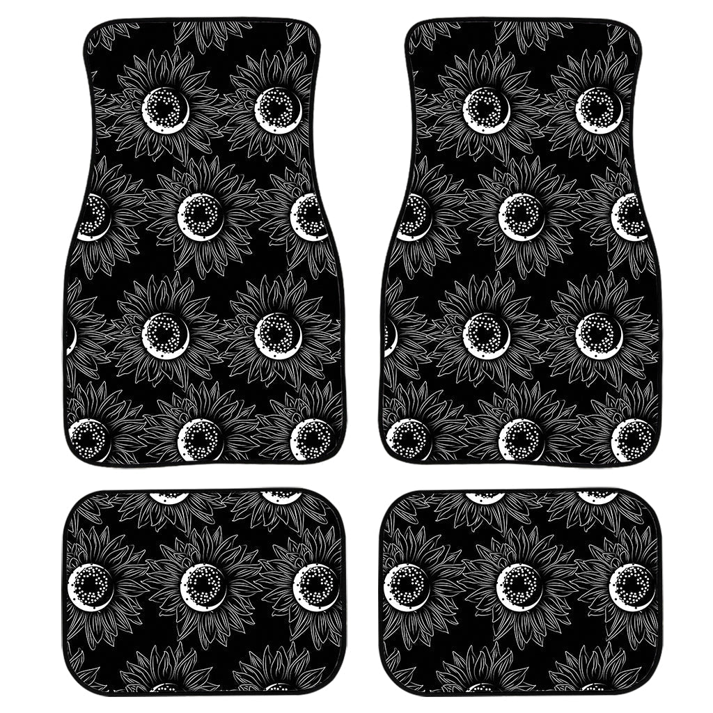White And Black Sunflower Pattern Print Front And Back Car Floor Mats/ Front Car Mat