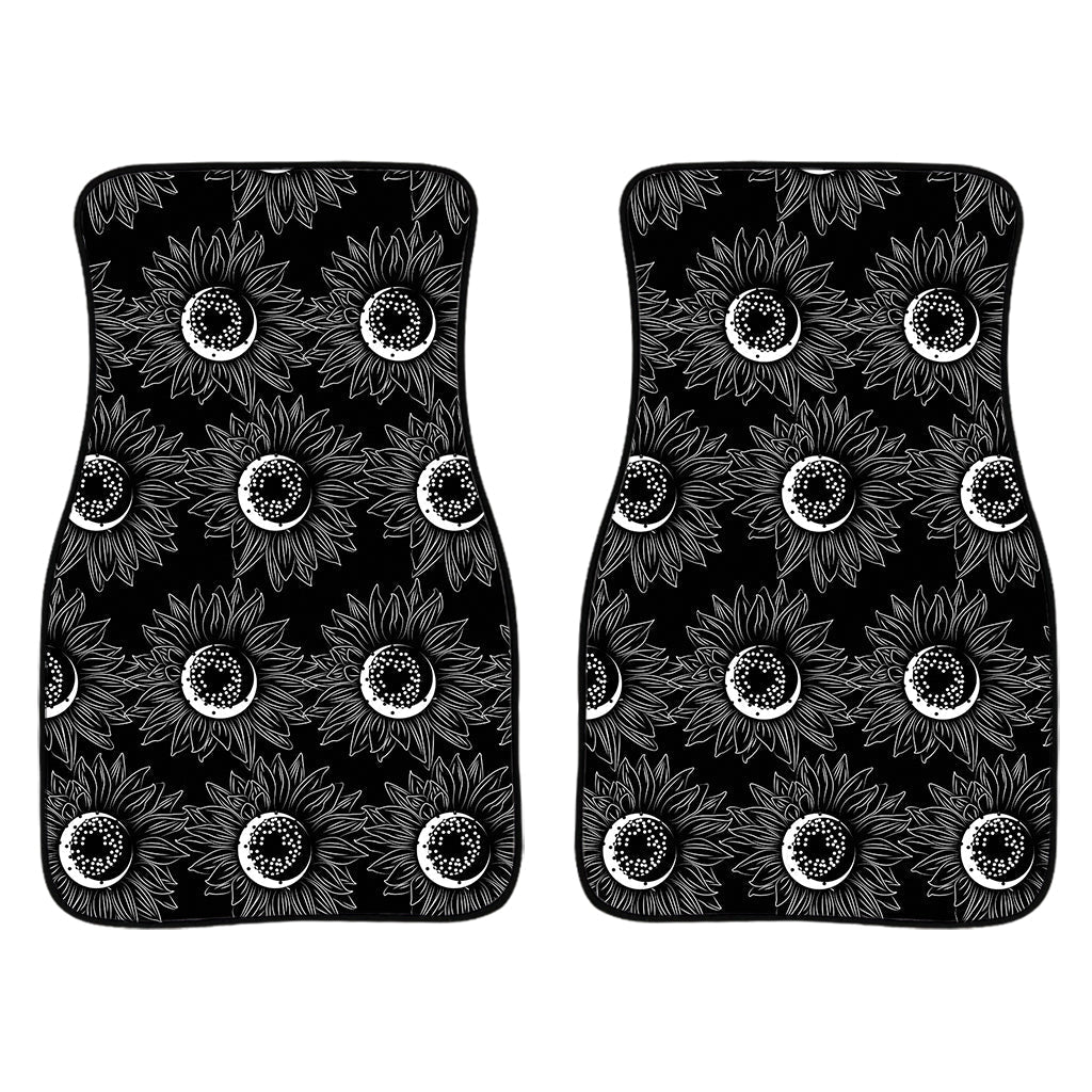 White And Black Sunflower Pattern Print Front And Back Car Floor Mats/ Front Car Mat