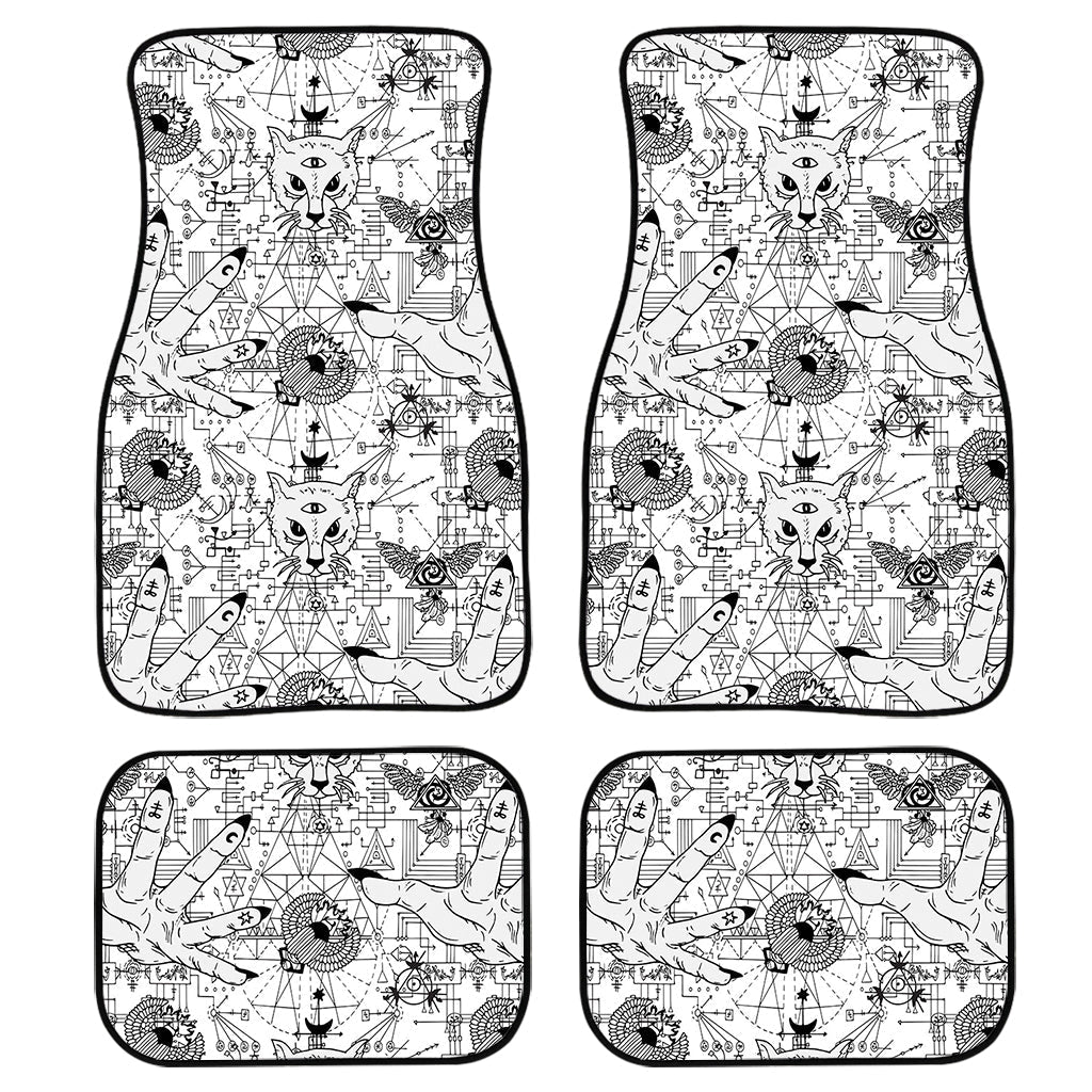 White And Black Wicca Magical Print Front And Back Car Floor Mats/ Front Car Mat