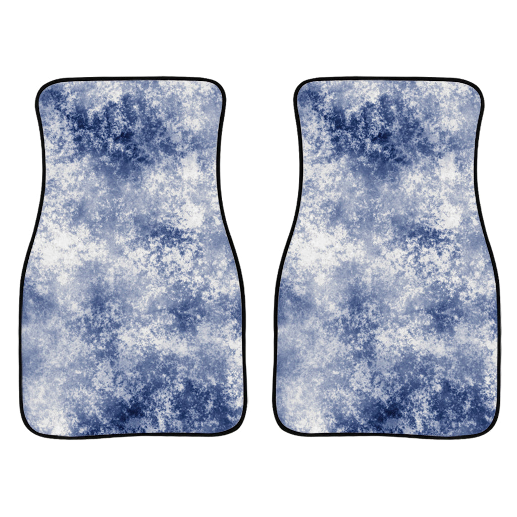 White And Blue Acid Wash Tie Dye Print Front And Back Car Floor Mats/ Front Car Mat