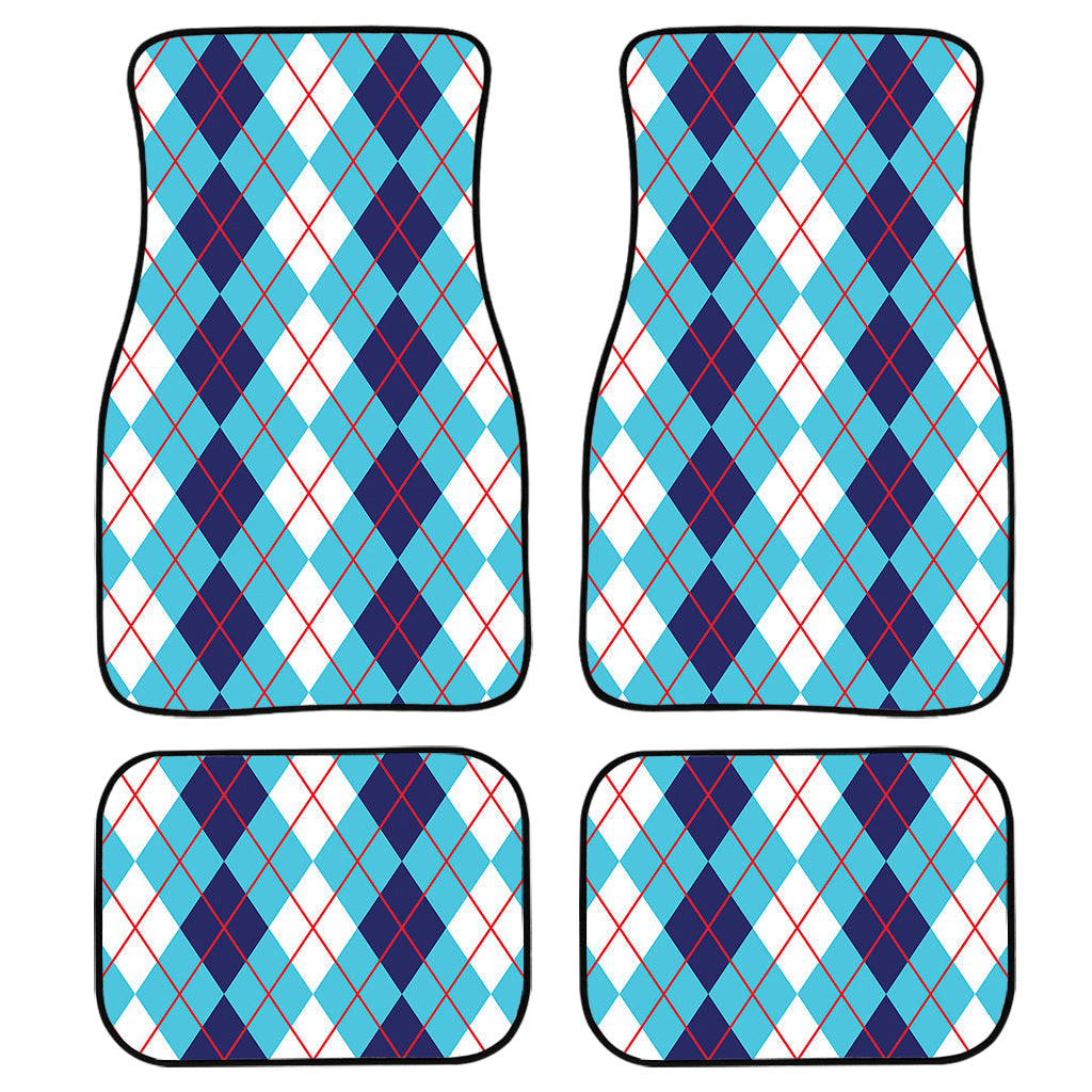 White And Blue Argyle Pattern Print Front And Back Car Floor Mats/ Front Car Mat