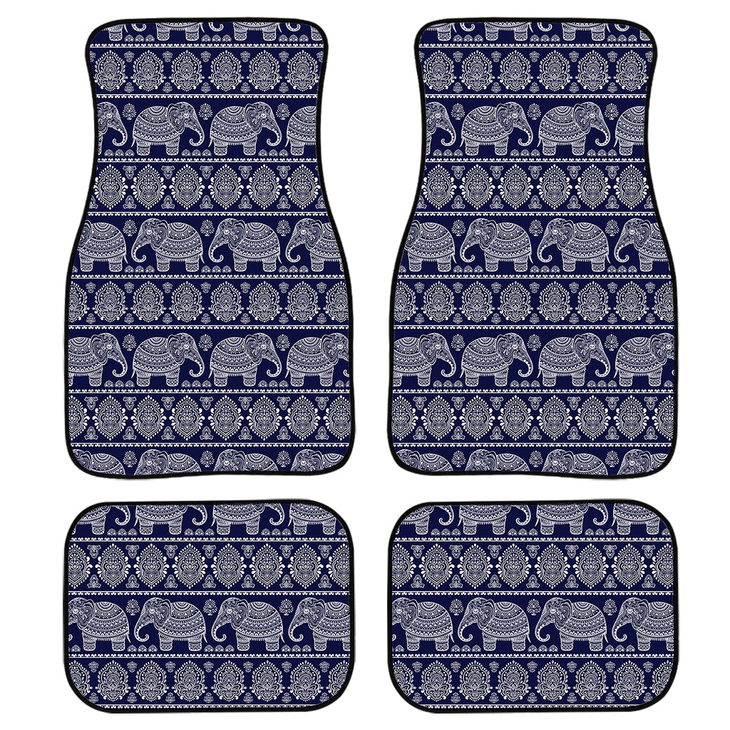 White And Blue Indian Elephant Print Front And Back Car Floor Mats/ Front Car Mat