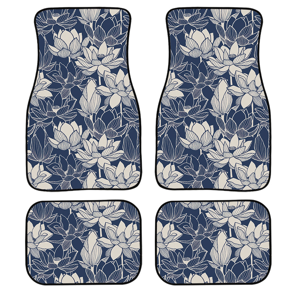 White And Blue Lotus Flower Print Front And Back Car Floor Mats/ Front Car Mat