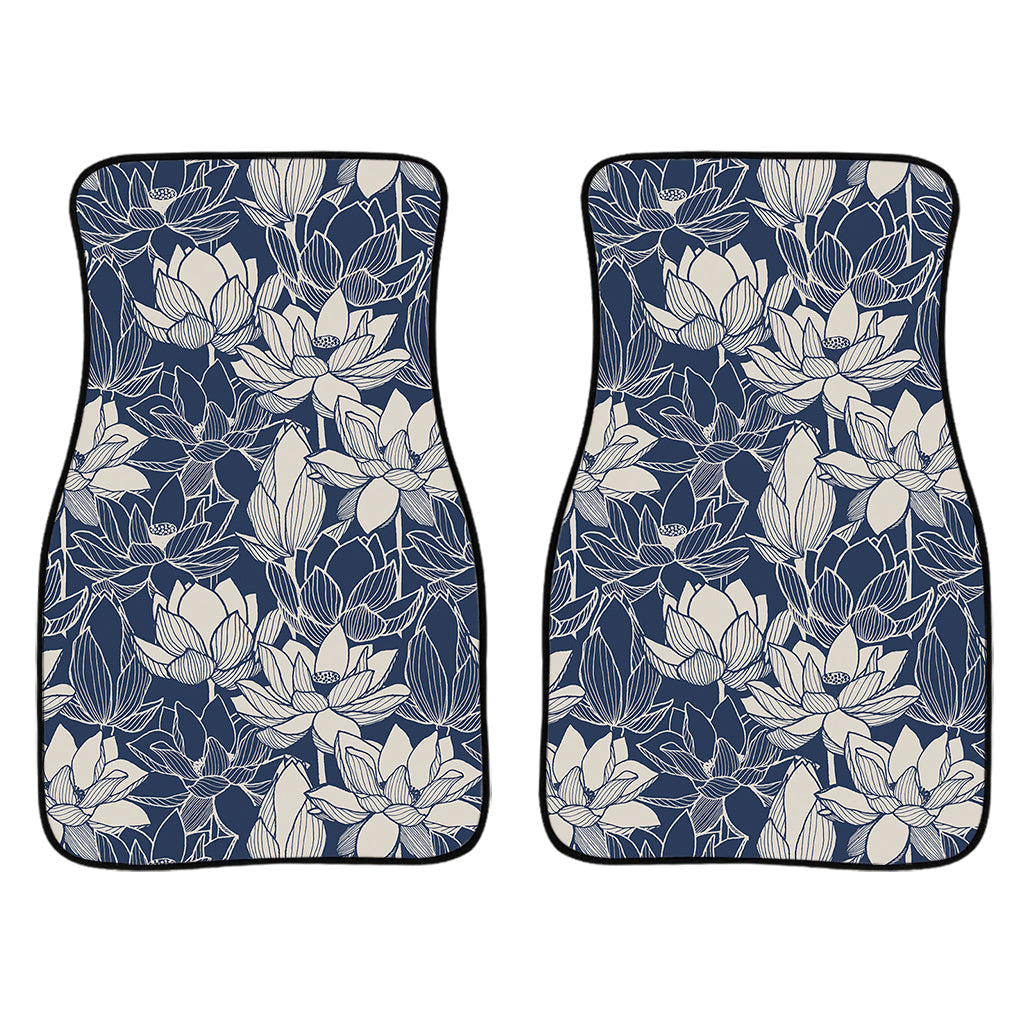 White And Blue Lotus Flower Print Front And Back Car Floor Mats/ Front Car Mat