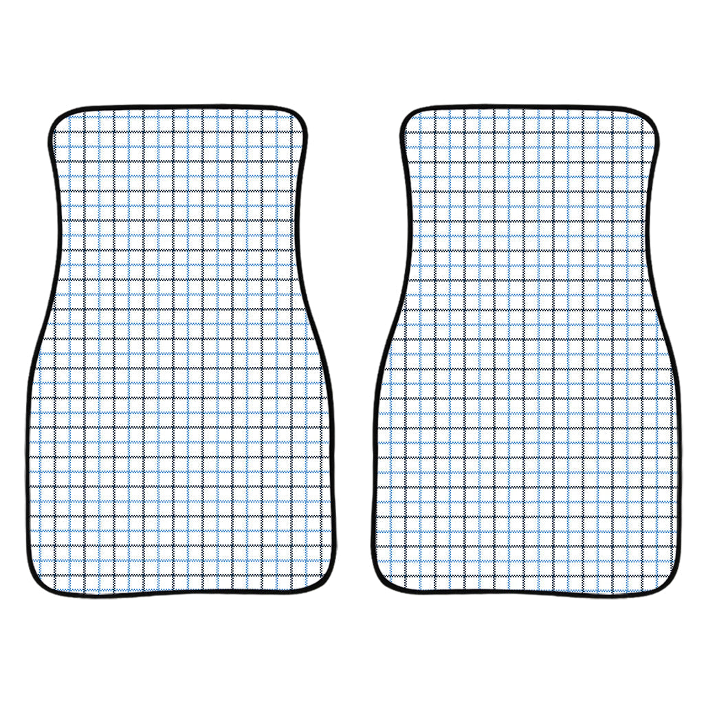 White And Blue Tattersall Pattern Print Front And Back Car Floor Mats/ Front Car Mat