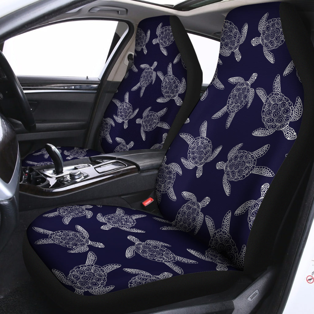 White And Blue Turtle Pattern Print Universal Fit Car Seat Covers