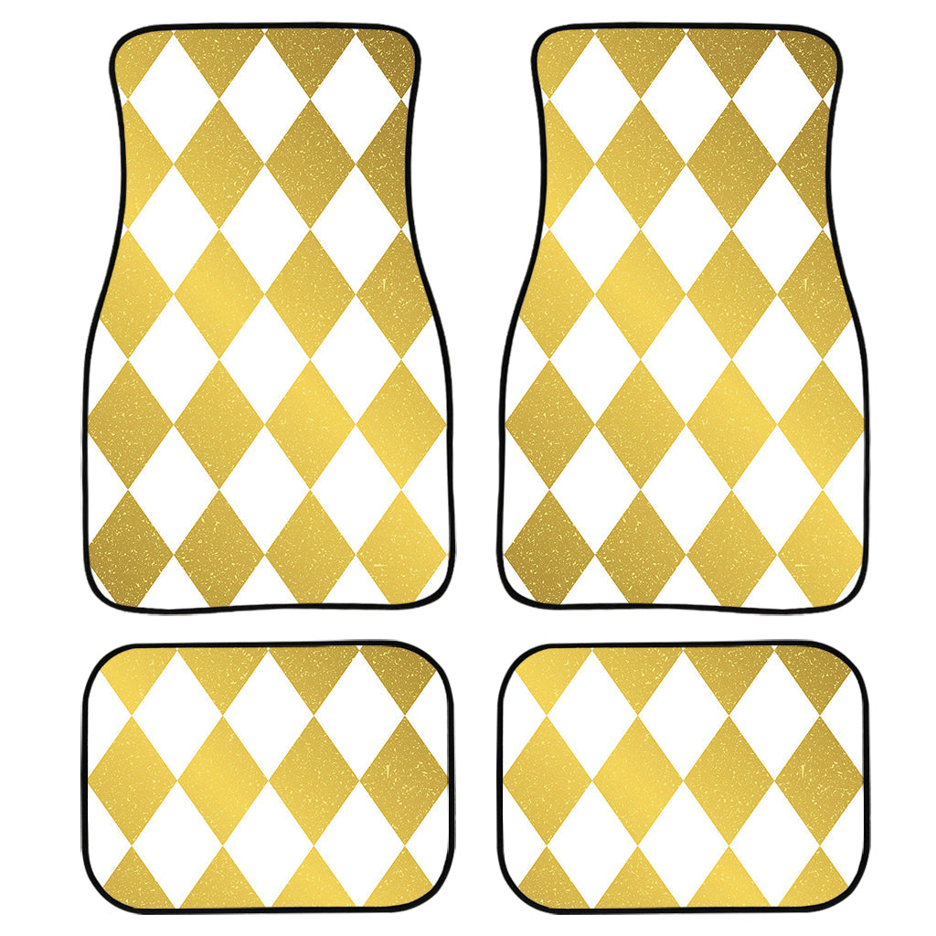 White And Gold Harlequin Pattern Print Front And Back Car Floor Mats/ Front Car Mat