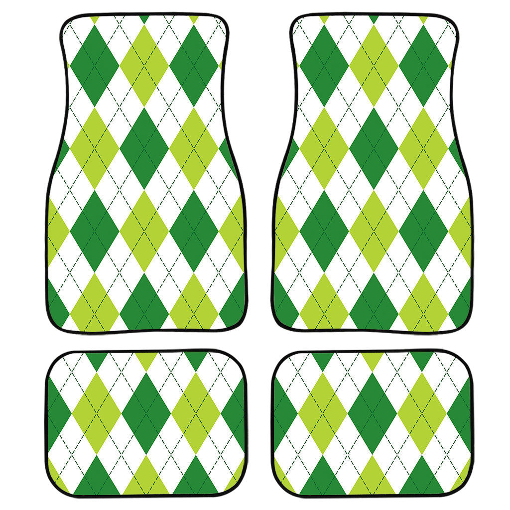 White And Green Argyle Pattern Print Front And Back Car Floor Mats/ Front Car Mat