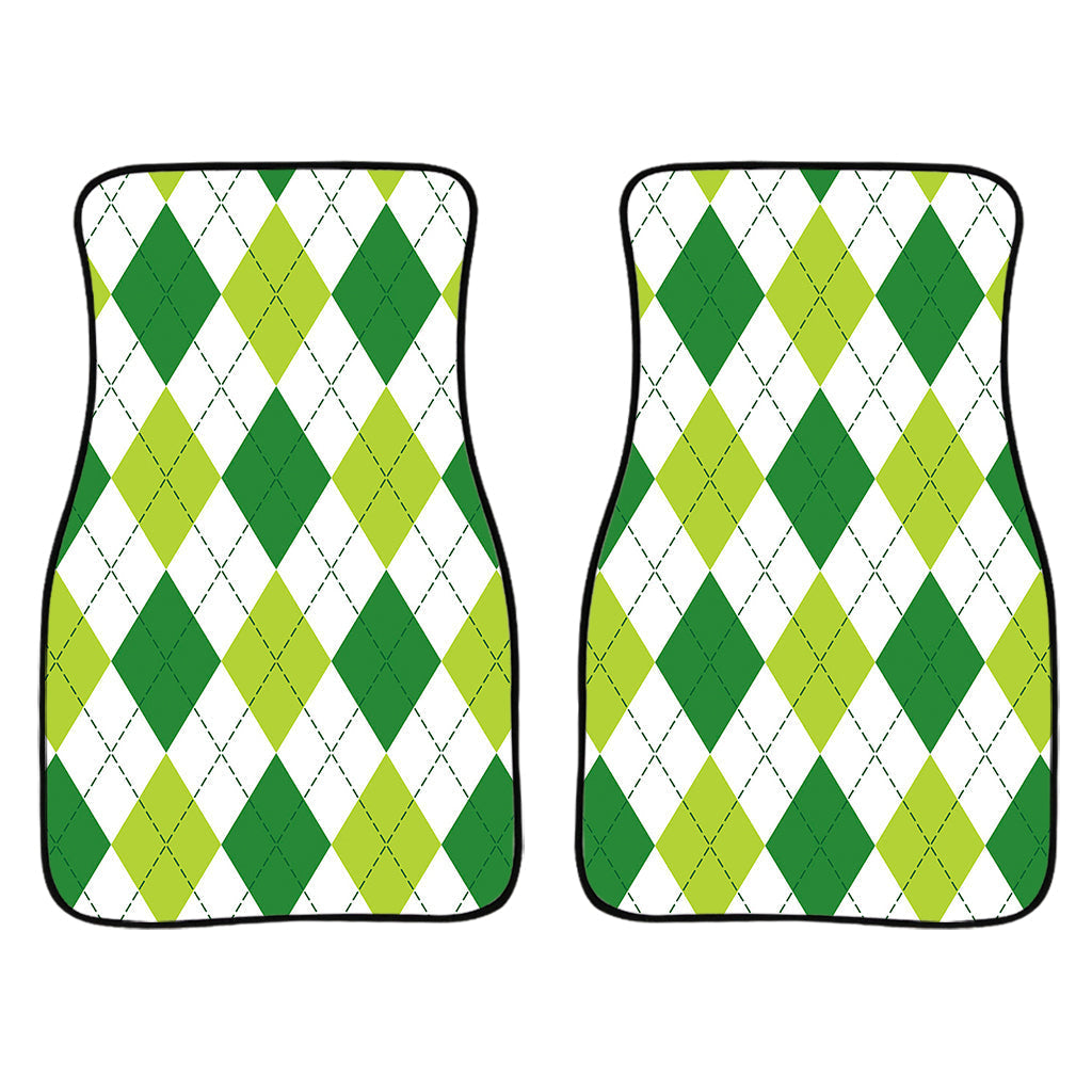 White And Green Argyle Pattern Print Front And Back Car Floor Mats/ Front Car Mat