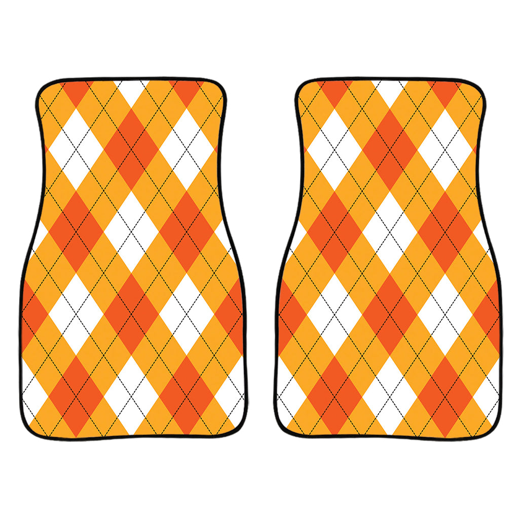 White And Orange Argyle Pattern Print Front And Back Car Floor Mats/ Front Car Mat