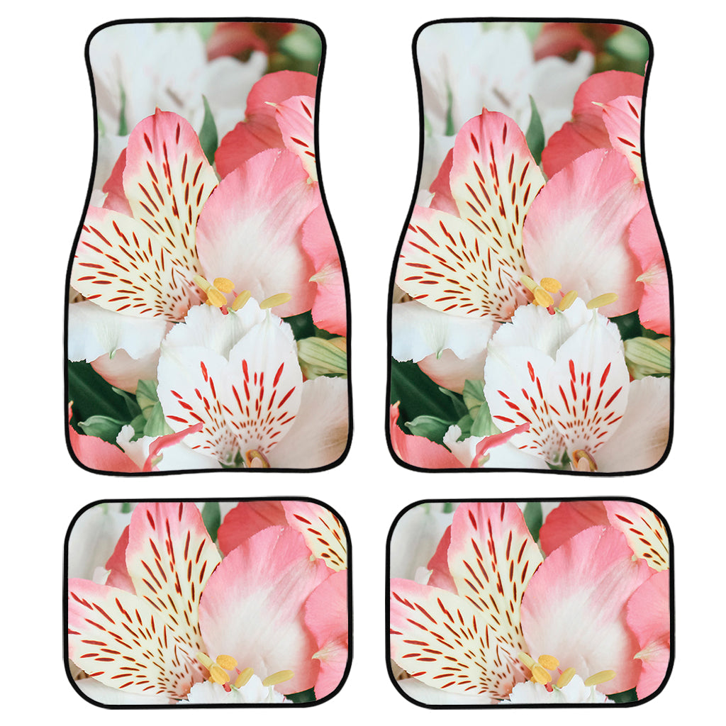 White And Pink Alstroemeria Print Front And Back Car Floor Mats/ Front Car Mat