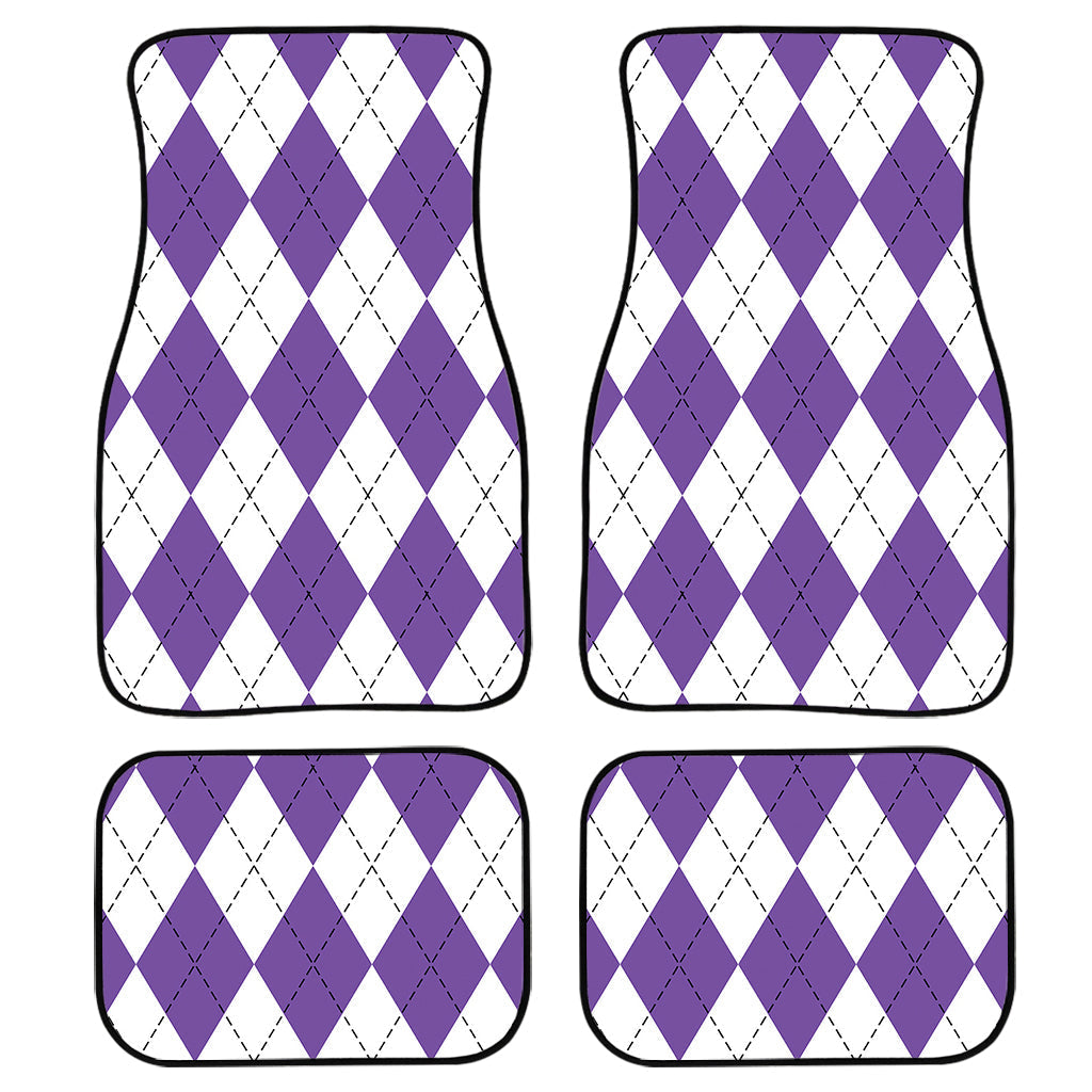 White And Purple Argyle Pattern Print Front And Back Car Floor Mats/ Front Car Mat