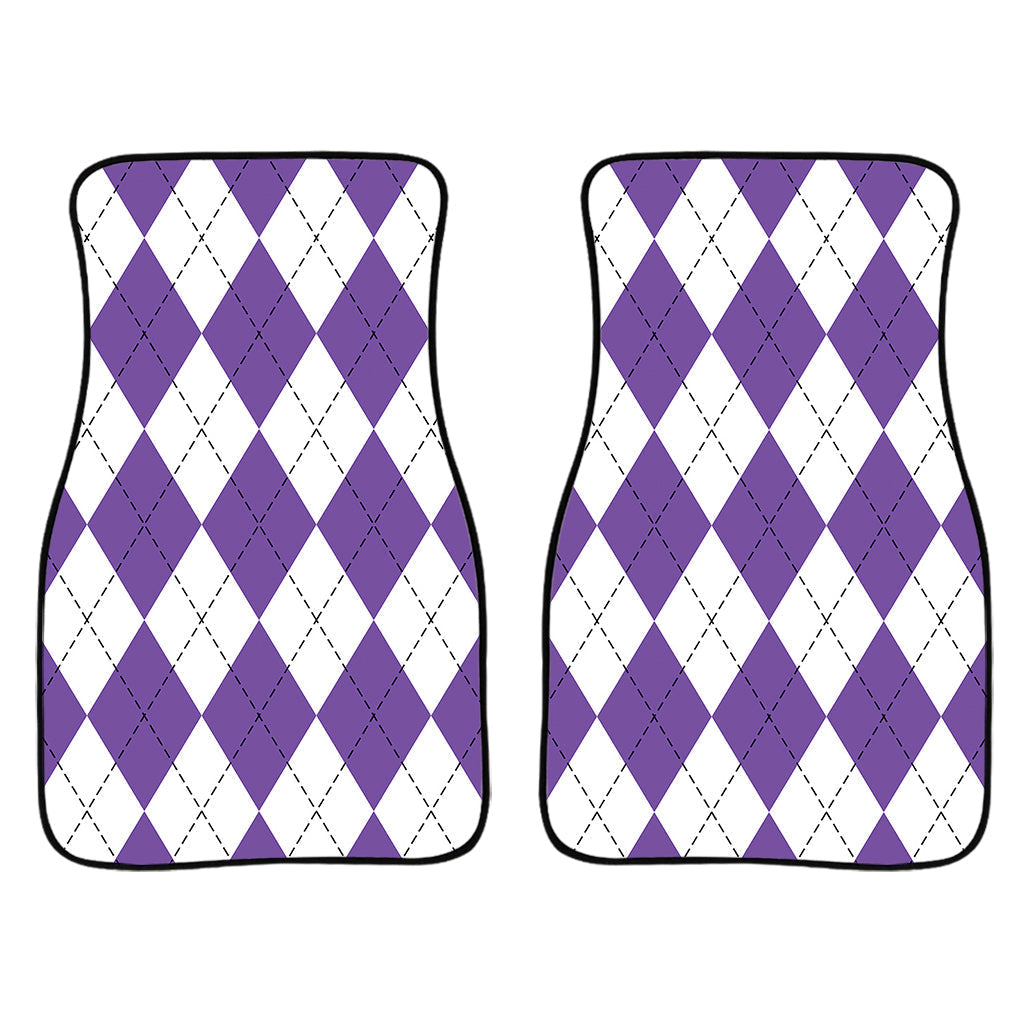 White And Purple Argyle Pattern Print Front And Back Car Floor Mats/ Front Car Mat