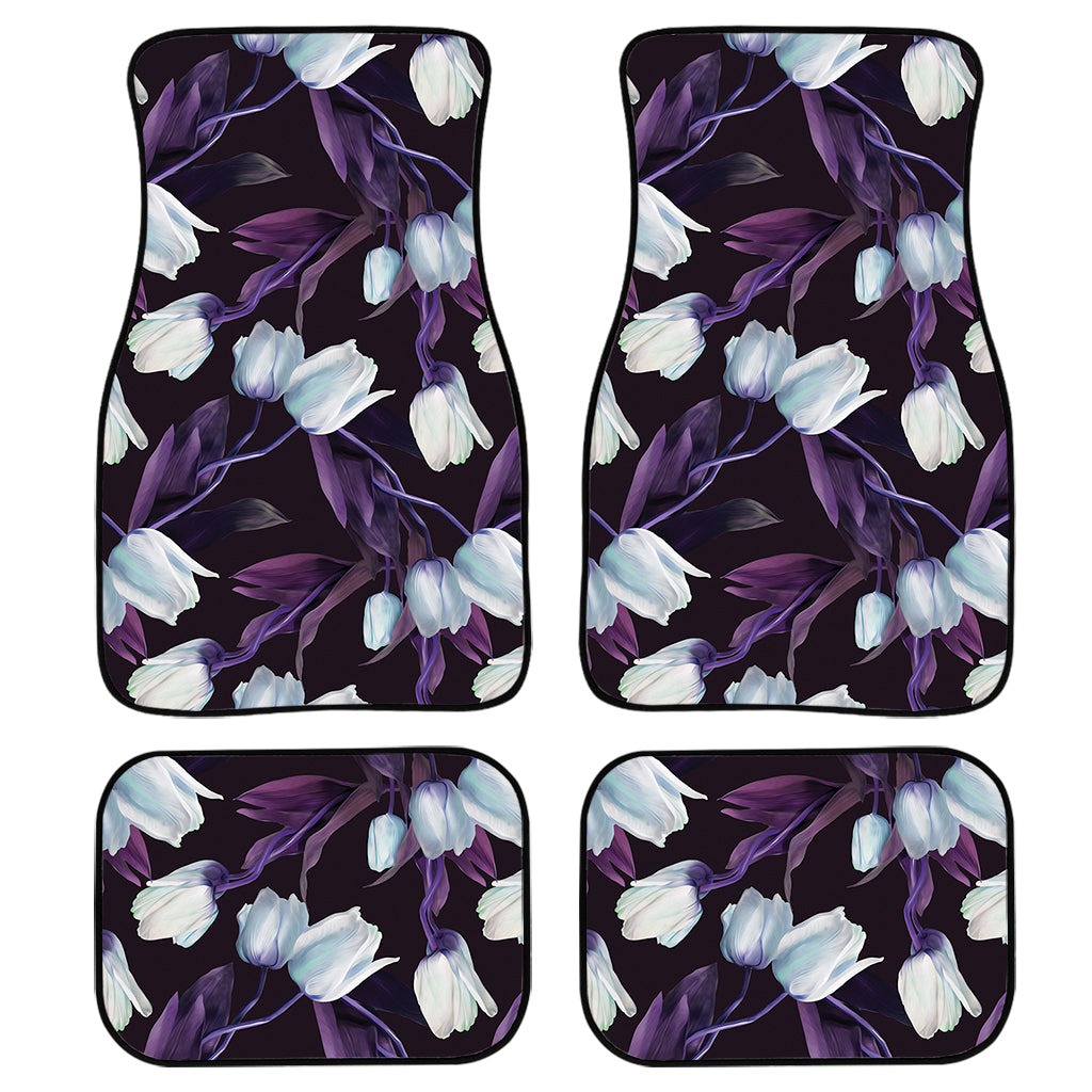White And Purple Tulip Pattern Print Front And Back Car Floor Mats/ Front Car Mat
