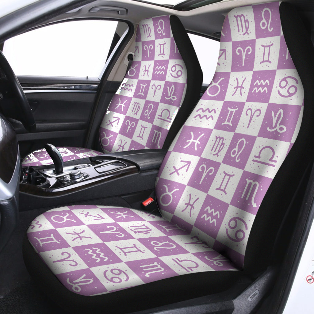 White And Purple Zodiac Signs Print Universal Fit Car Seat Covers