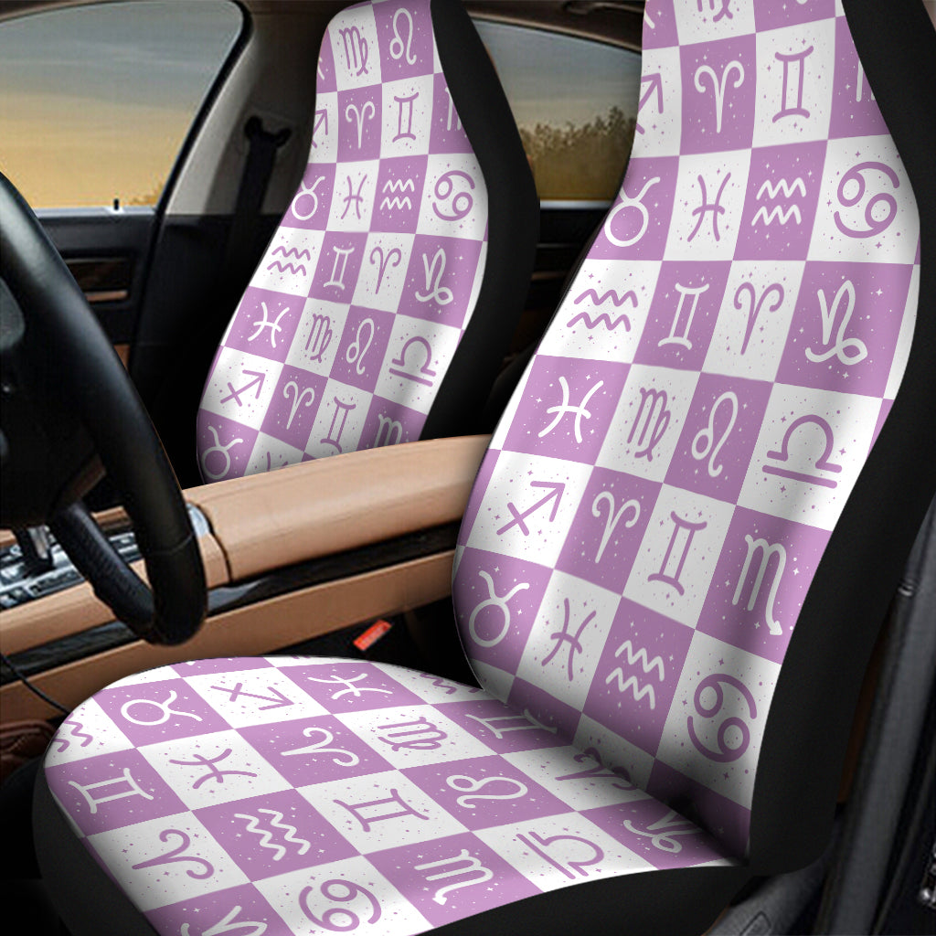 White And Purple Zodiac Signs Print Universal Fit Car Seat Covers