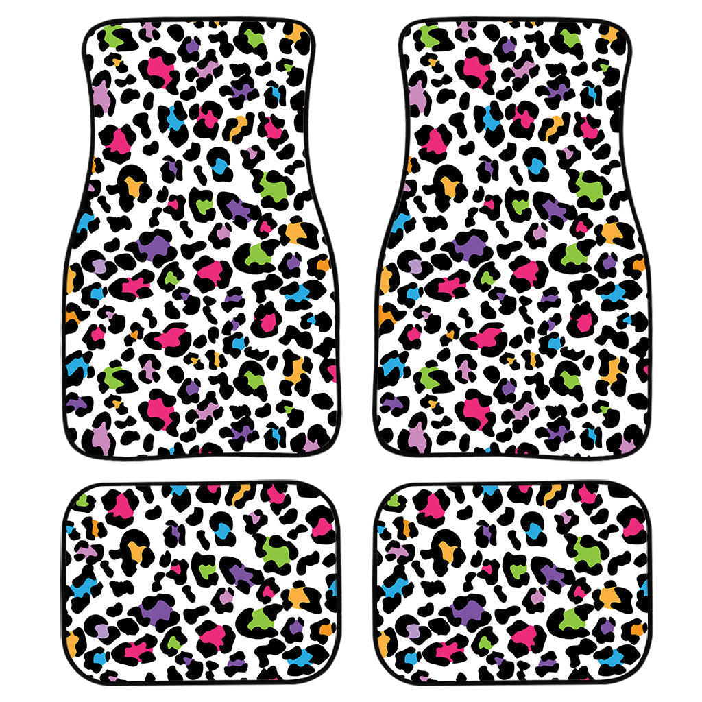 White And Rainbow Leopard Print Front And Back Car Floor Mats/ Front Car Mat
