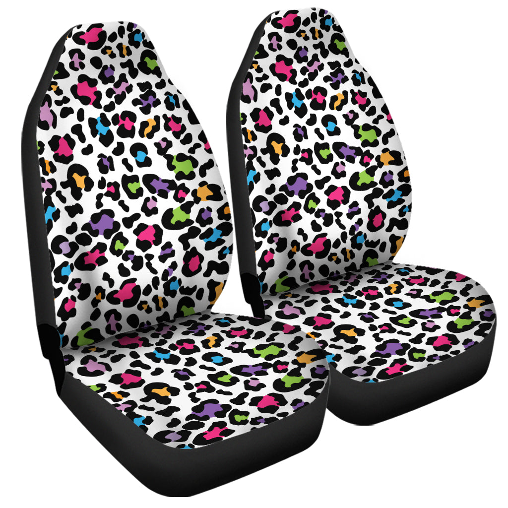 White And Rainbow Leopard Print Universal Fit Car Seat Covers