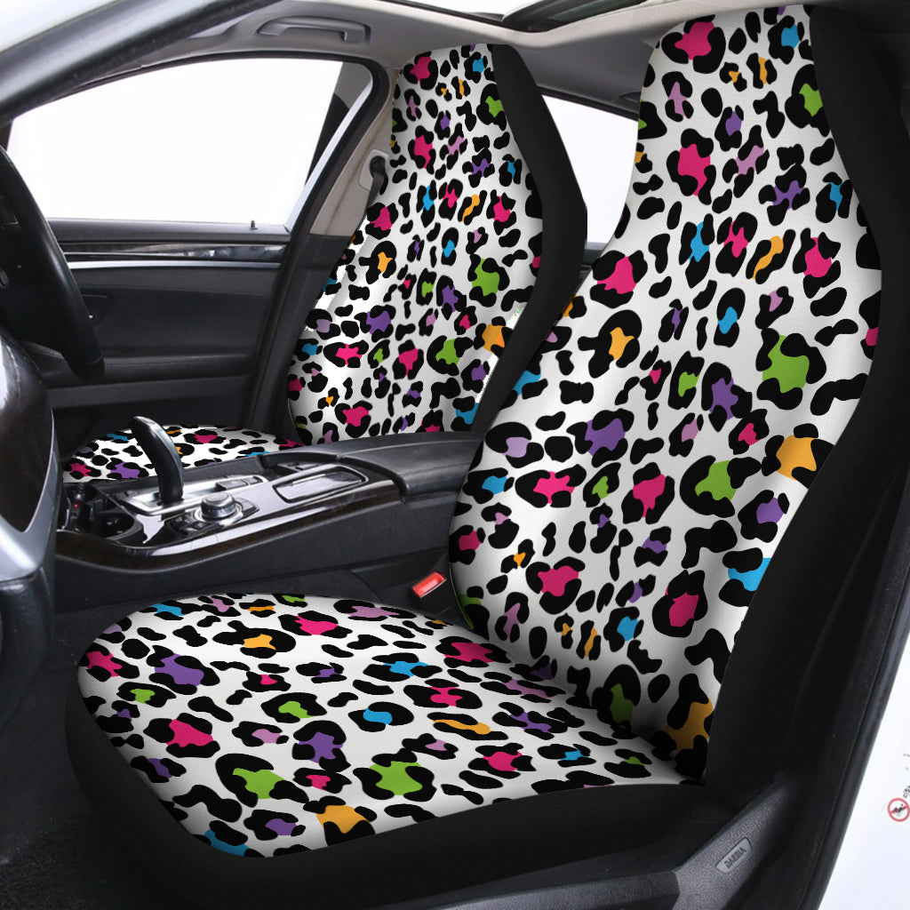 White And Rainbow Leopard Print Universal Fit Car Seat Covers