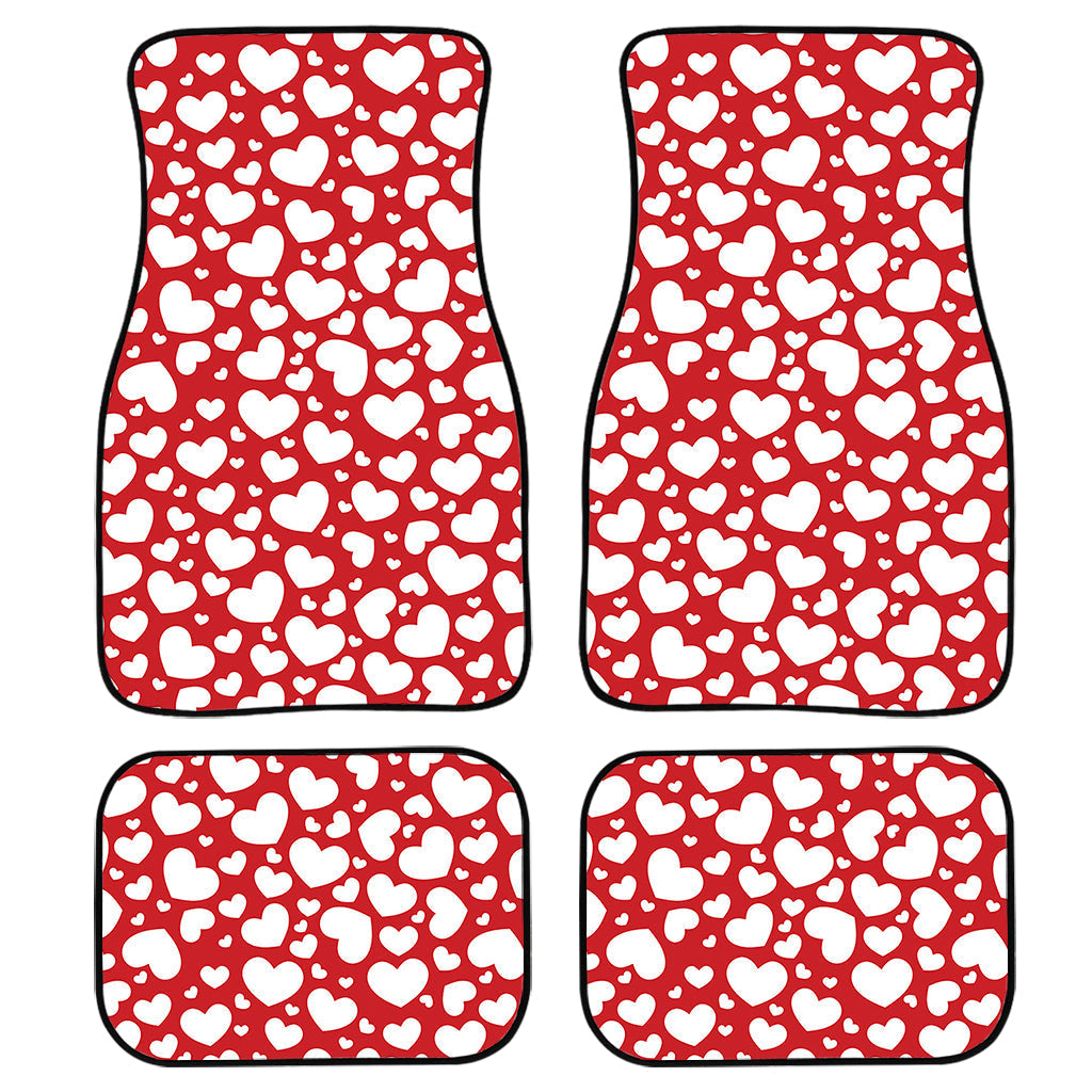 White And Red Heart Pattern Print Front And Back Car Floor Mats/ Front Car Mat