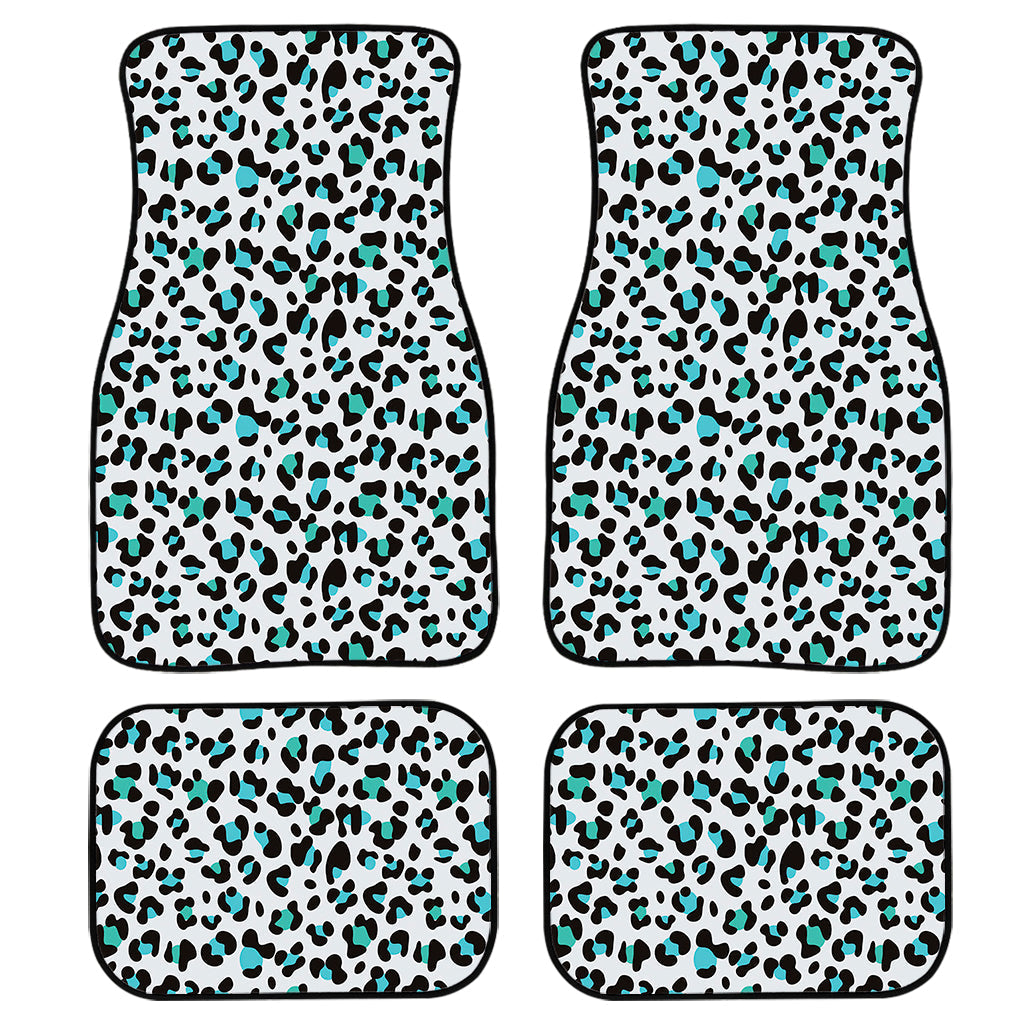 White And Teal Leopard Print Front And Back Car Floor Mats/ Front Car Mat