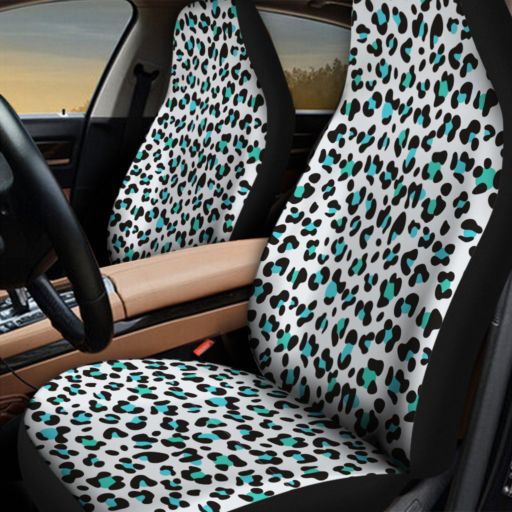 White And Teal Leopard Print Universal Fit Car Seat Covers