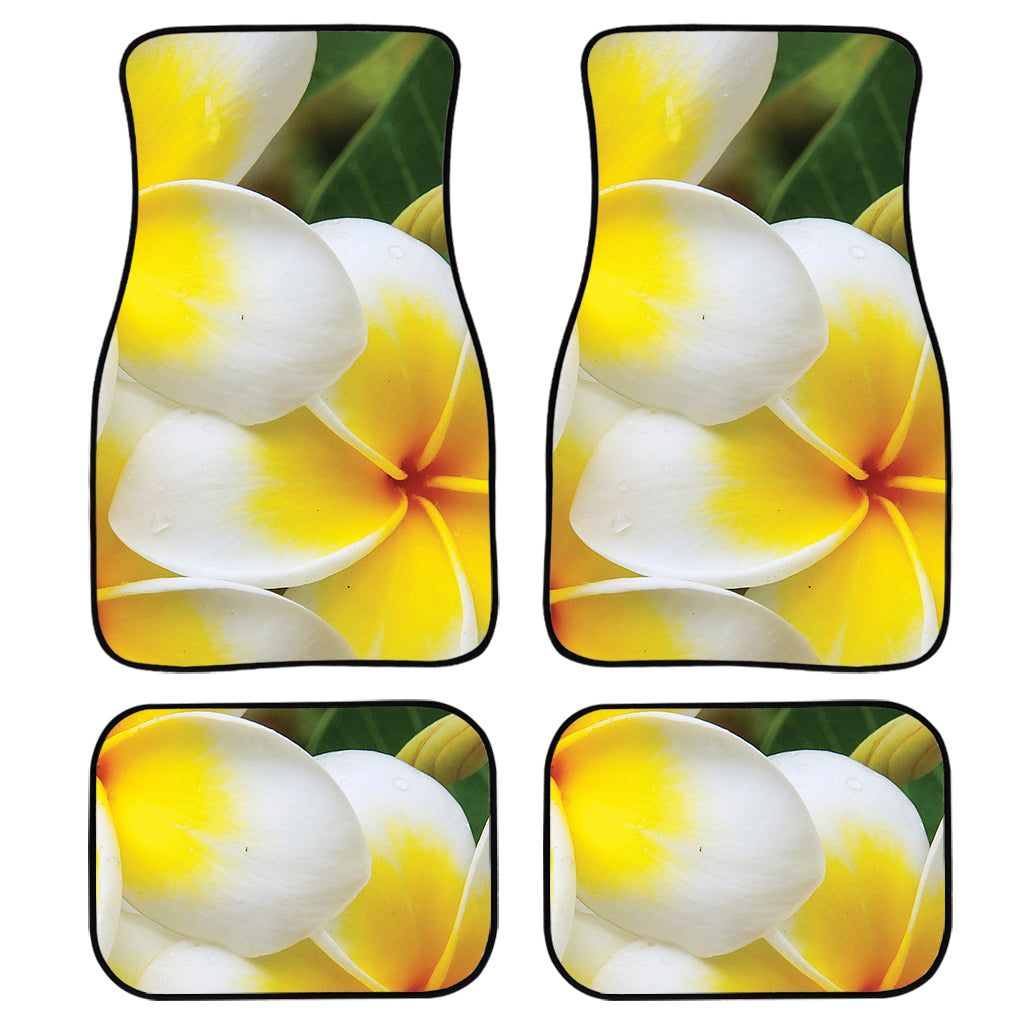 White And Yellow Plumeria Flower Print Front And Back Car Floor Mats/ Front Car Mat