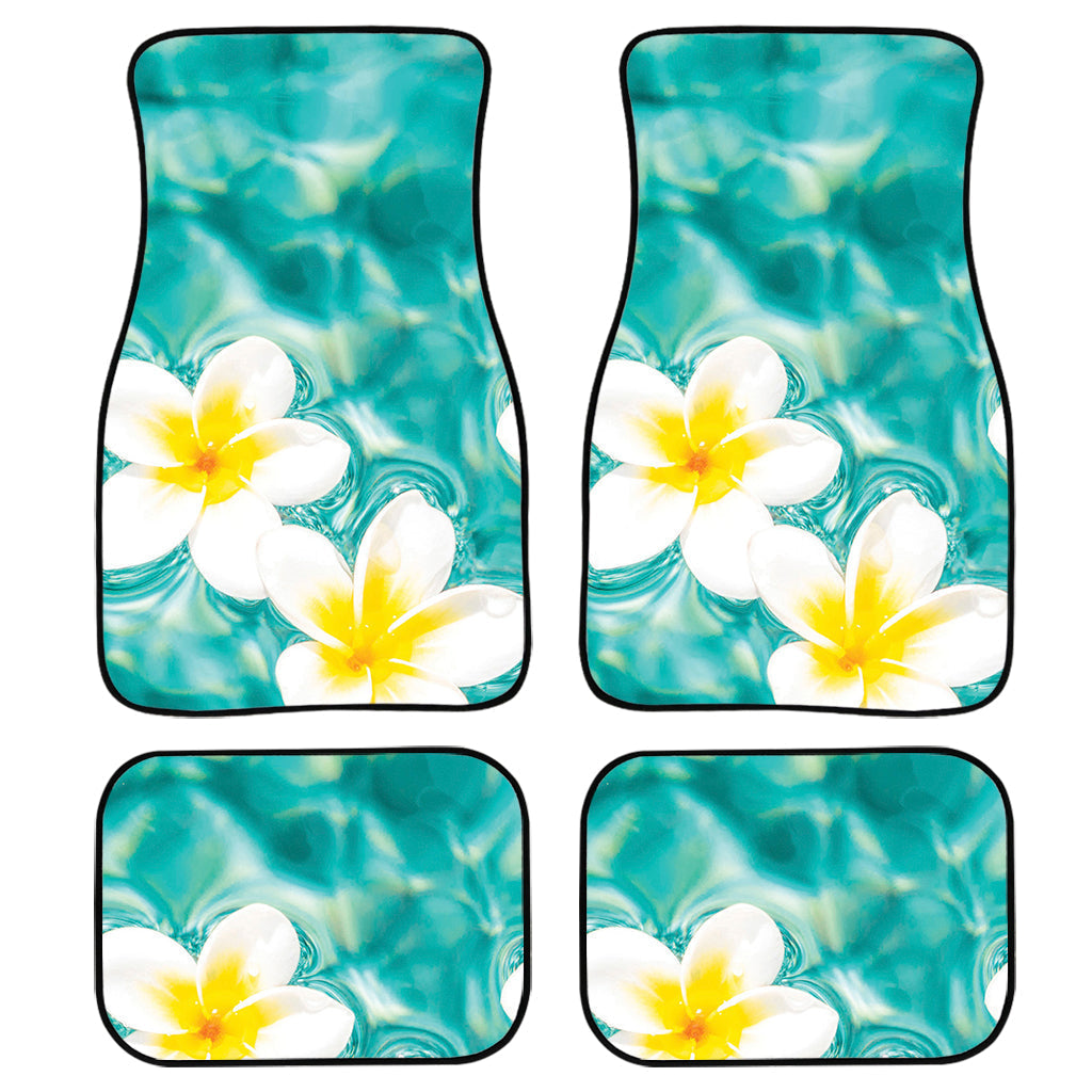 White And Yellow Plumeria In Water Print Front And Back Car Floor Mats/ Front Car Mat