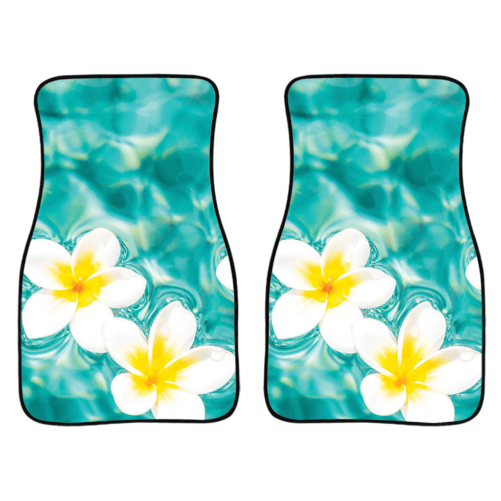 White And Yellow Plumeria In Water Print Front And Back Car Floor Mats/ Front Car Mat