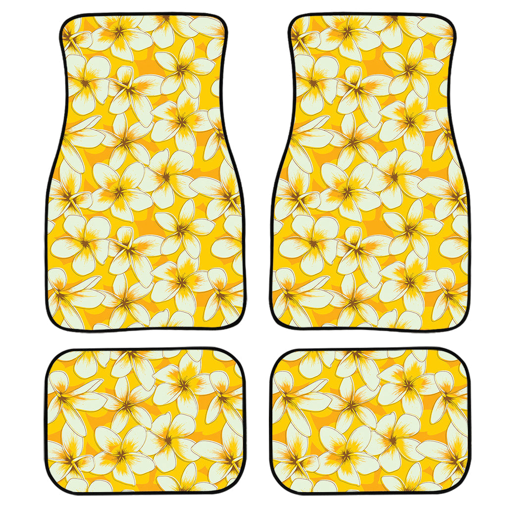 White And Yellow Plumeria Pattern Print Front And Back Car Floor Mats/ Front Car Mat