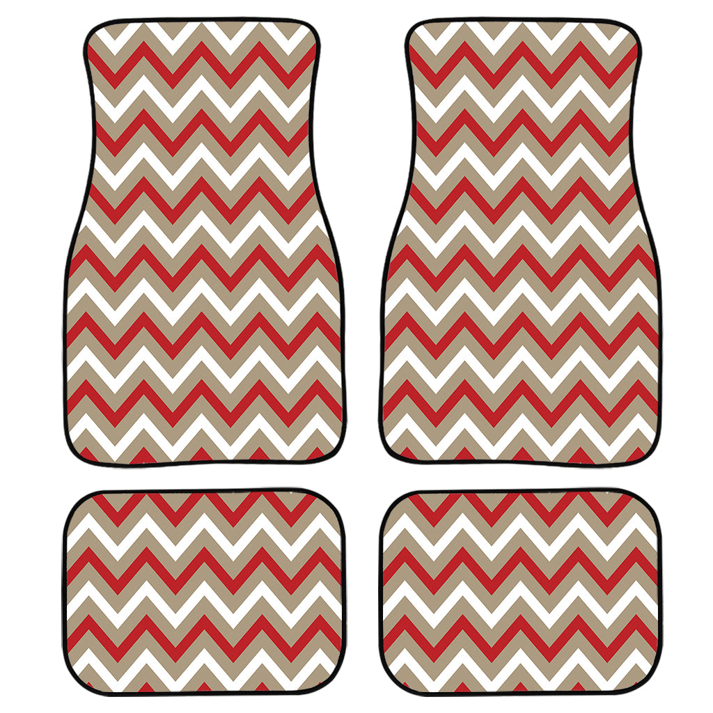 White Beige And Red Chevron Print Front And Back Car Floor Mats/ Front Car Mat