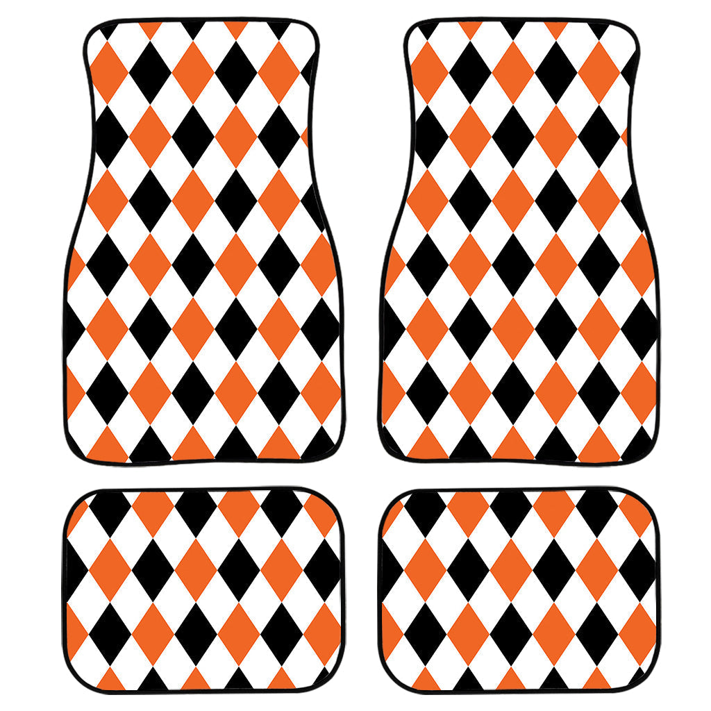 White Black And Orange Harlequin Print Front And Back Car Floor Mats/ Front Car Mat
