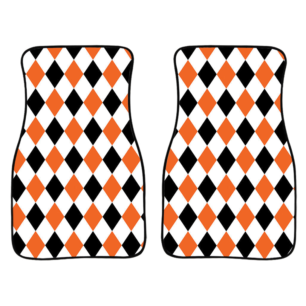 White Black And Orange Harlequin Print Front And Back Car Floor Mats/ Front Car Mat