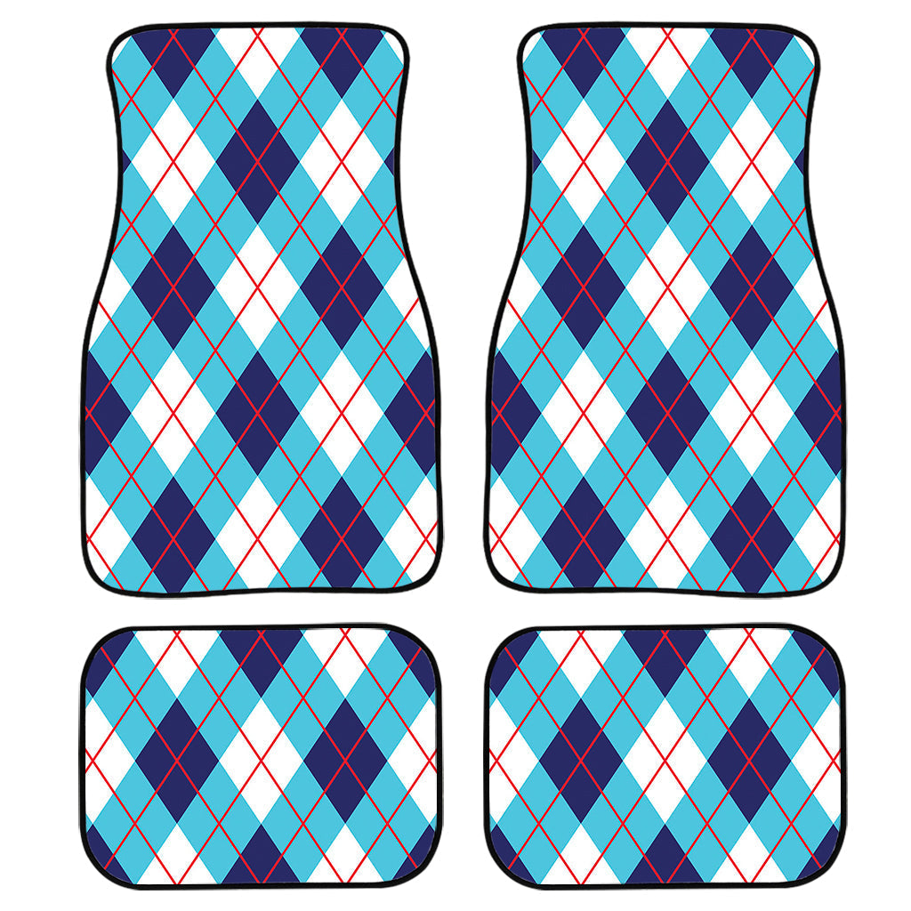 White Blue And Red Argyle Pattern Print Front And Back Car Floor Mats/ Front Car Mat