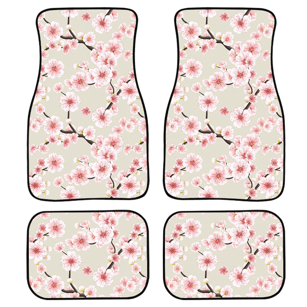 White Cherry Blossom Pattern Print Front And Back Car Floor Mats/ Front Car Mat