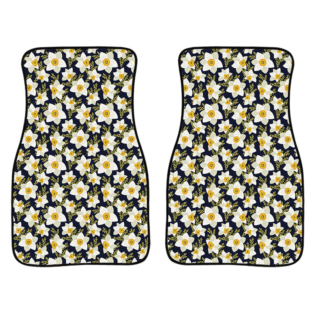 White Daffodil Flower Pattern Print Front And Back Car Floor Mats/ Front Car Mat