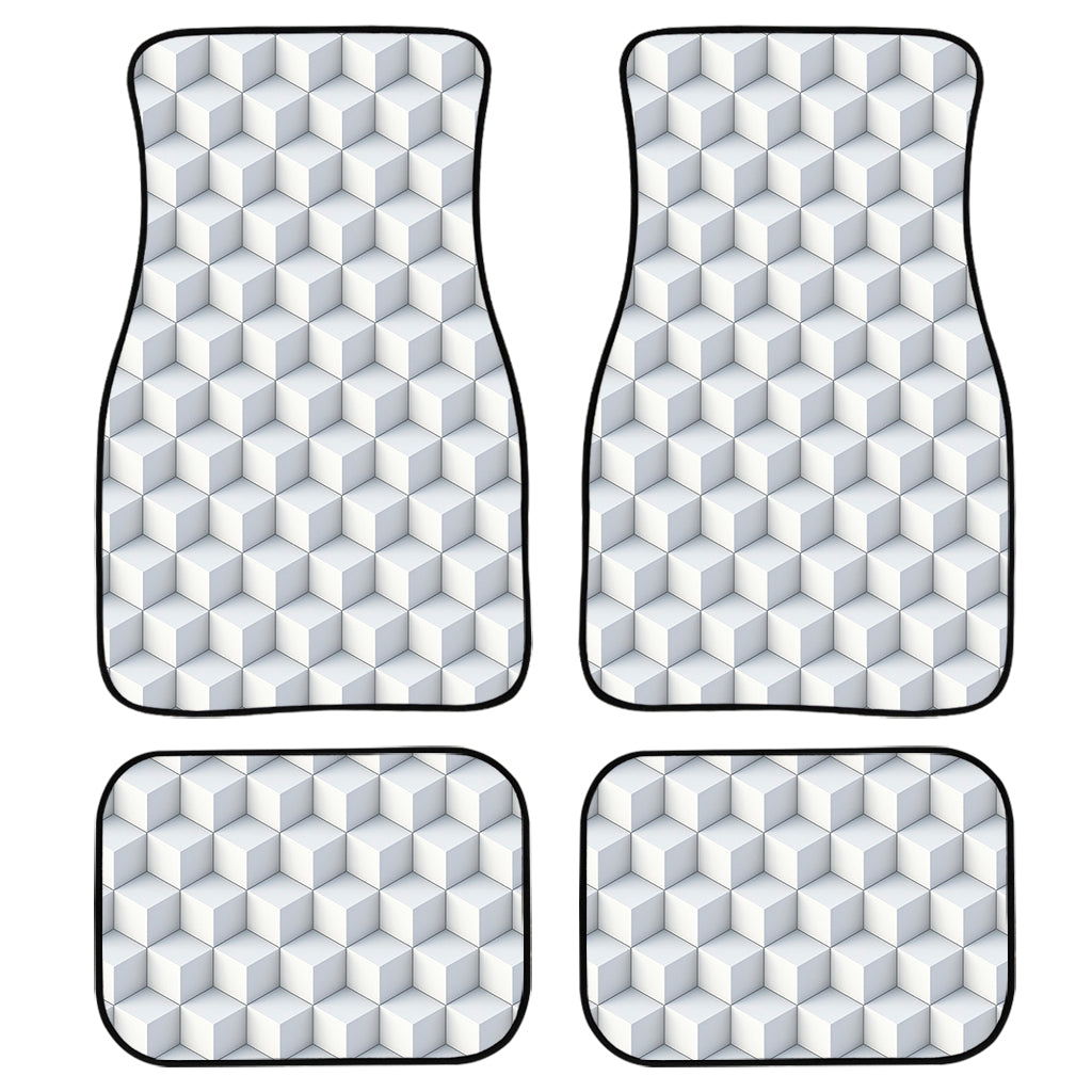 White Geometric Cube Shape Pattern Print Front And Back Car Floor Mats/ Front Car Mat