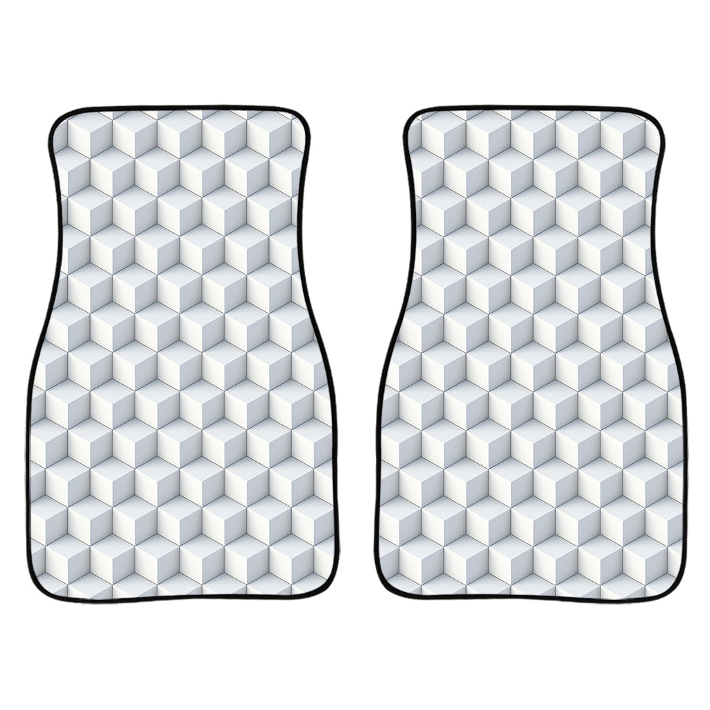 White Geometric Cube Shape Pattern Print Front And Back Car Floor Mats/ Front Car Mat
