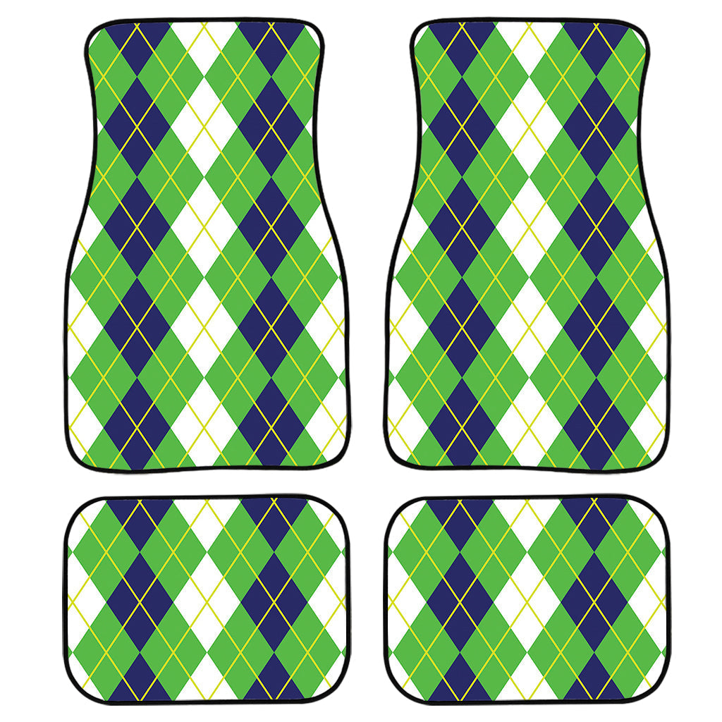 White Green And Navy Argyle Print Front And Back Car Floor Mats/ Front Car Mat