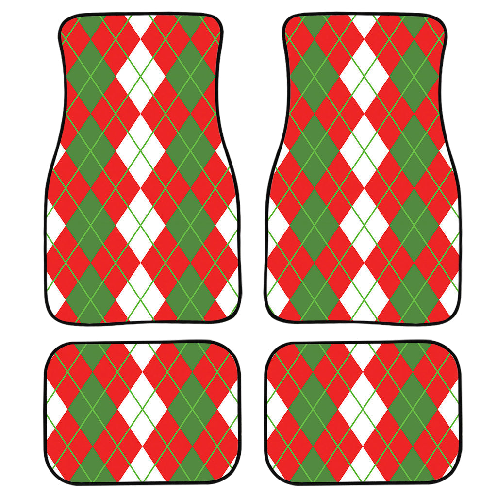 White Green And Red Argyle Pattern Print Front And Back Car Floor Mats/ Front Car Mat