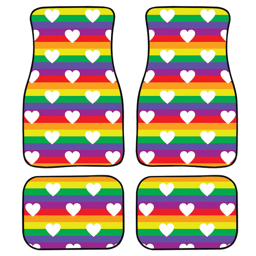 White Heart On Lgbt Pride Striped Print Front And Back Car Floor Mats/ Front Car Mat