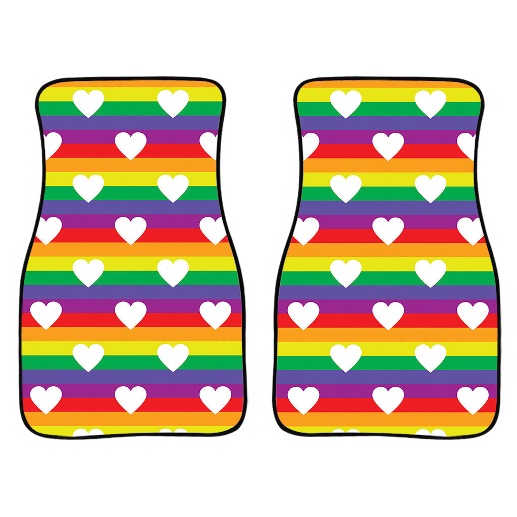 White Heart On Lgbt Pride Striped Print Front And Back Car Floor Mats/ Front Car Mat