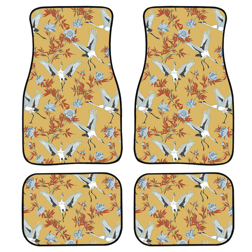 White Japanese Cranes Pattern Print Front And Back Car Floor Mats/ Front Car Mat