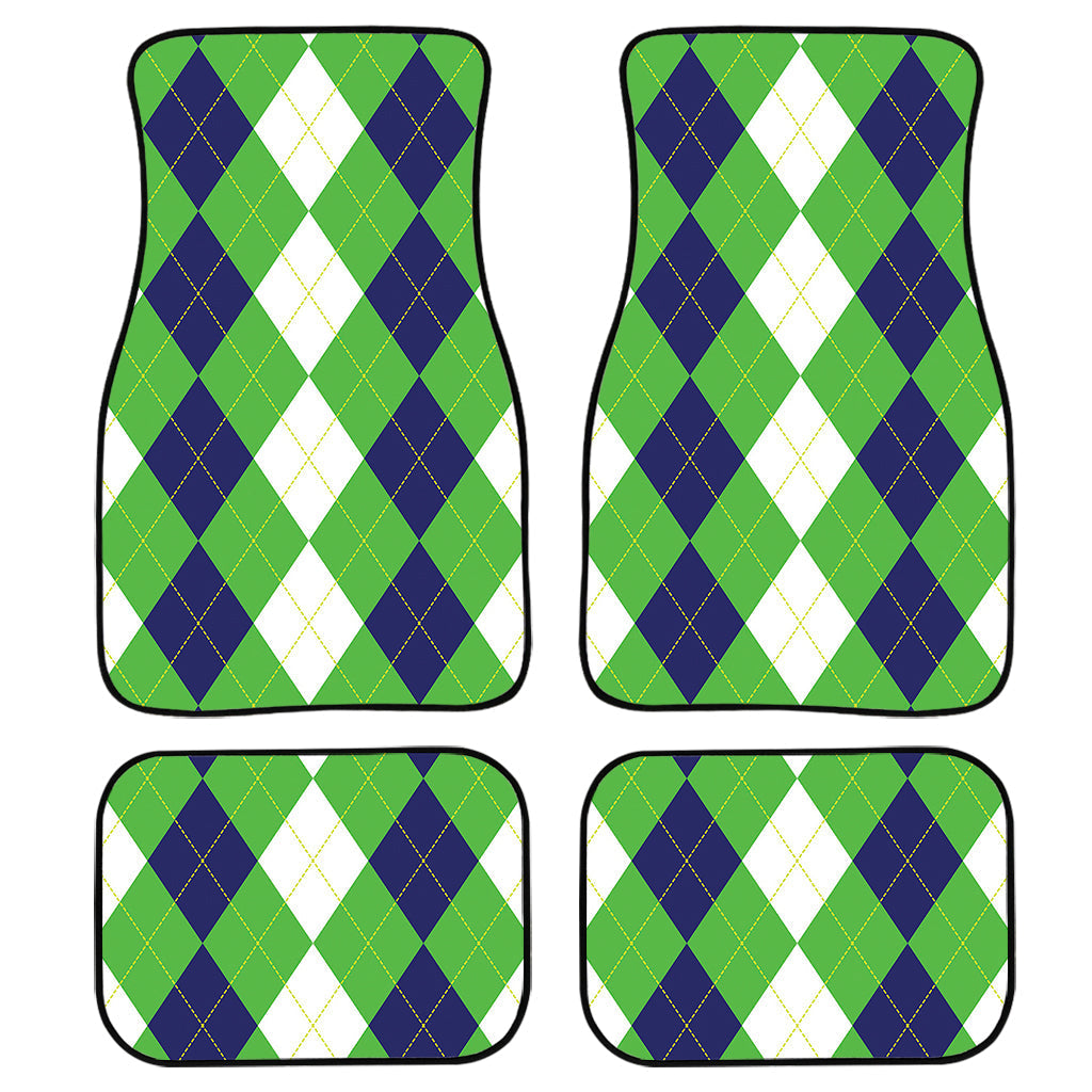 White Navy And Green Argyle Print Front And Back Car Floor Mats/ Front Car Mat