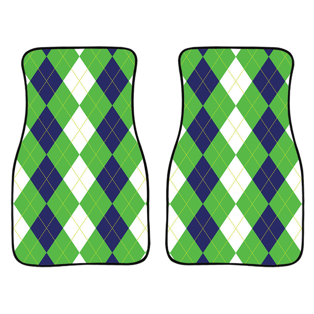 White Navy And Green Argyle Print Front And Back Car Floor Mats/ Front Car Mat