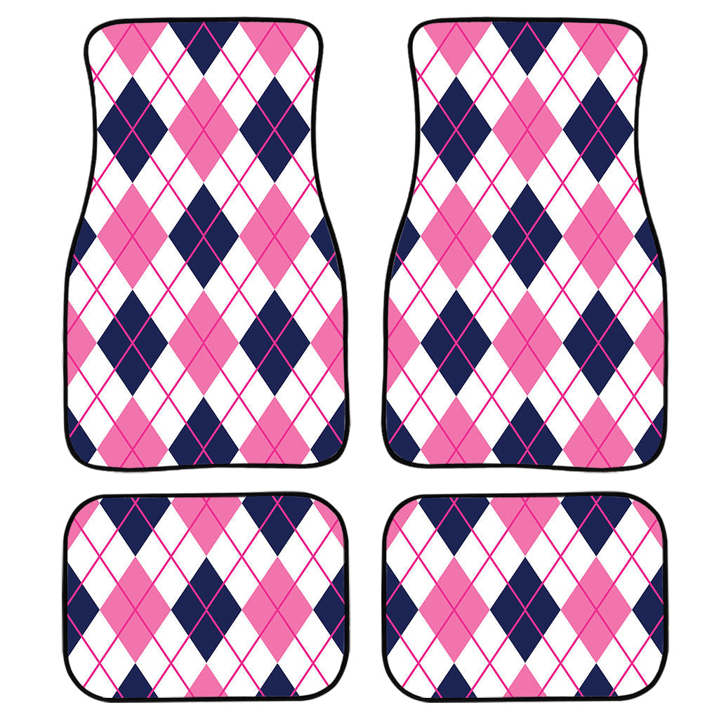 White Pink And Blue Argyle Pattern Print Front And Back Car Floor Mats/ Front Car Mat