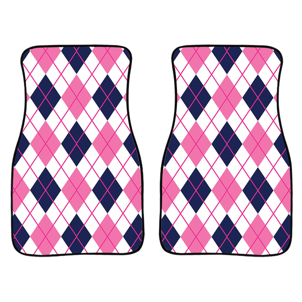 White Pink And Blue Argyle Pattern Print Front And Back Car Floor Mats/ Front Car Mat