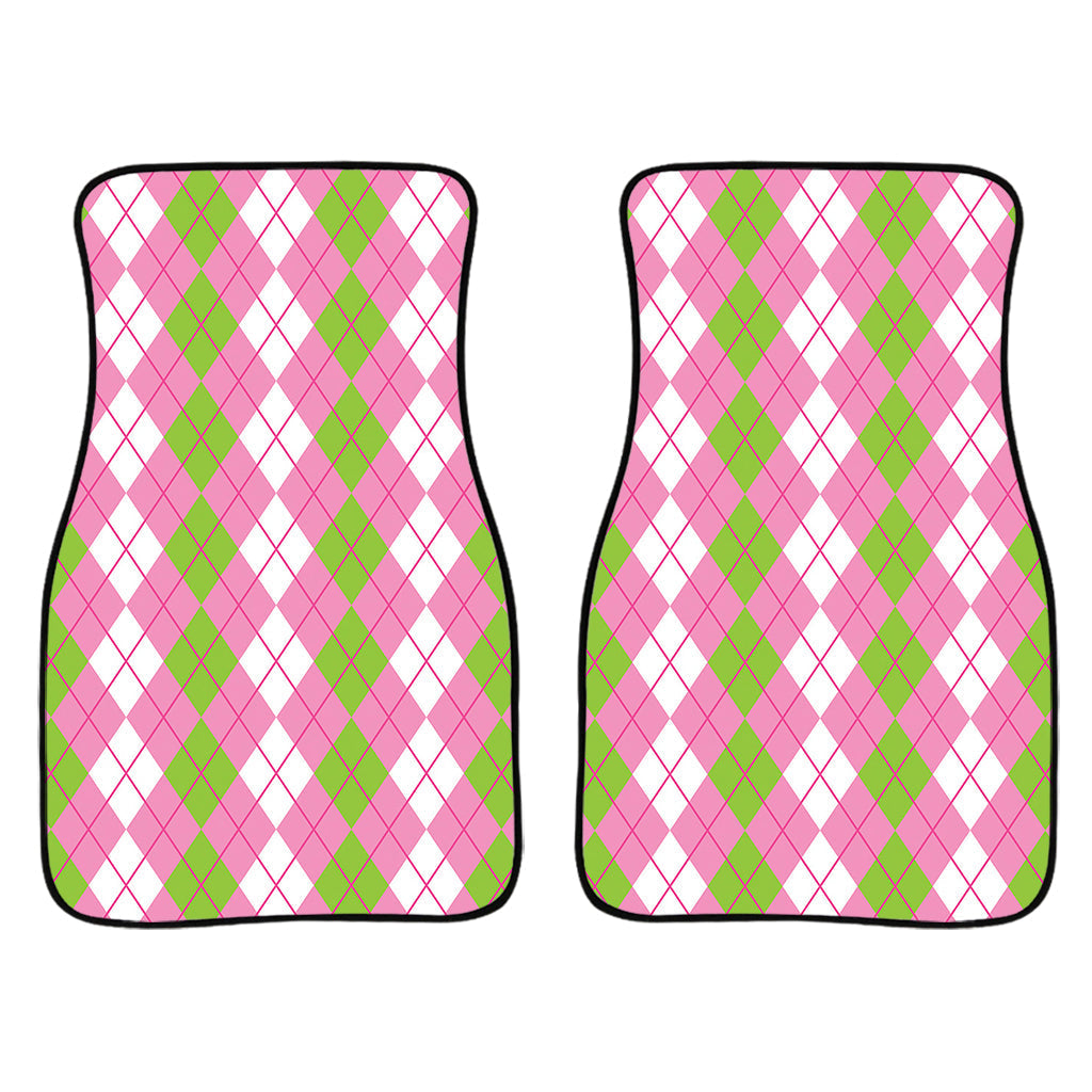 White Pink And Green Argyle Print Front And Back Car Floor Mats/ Front Car Mat