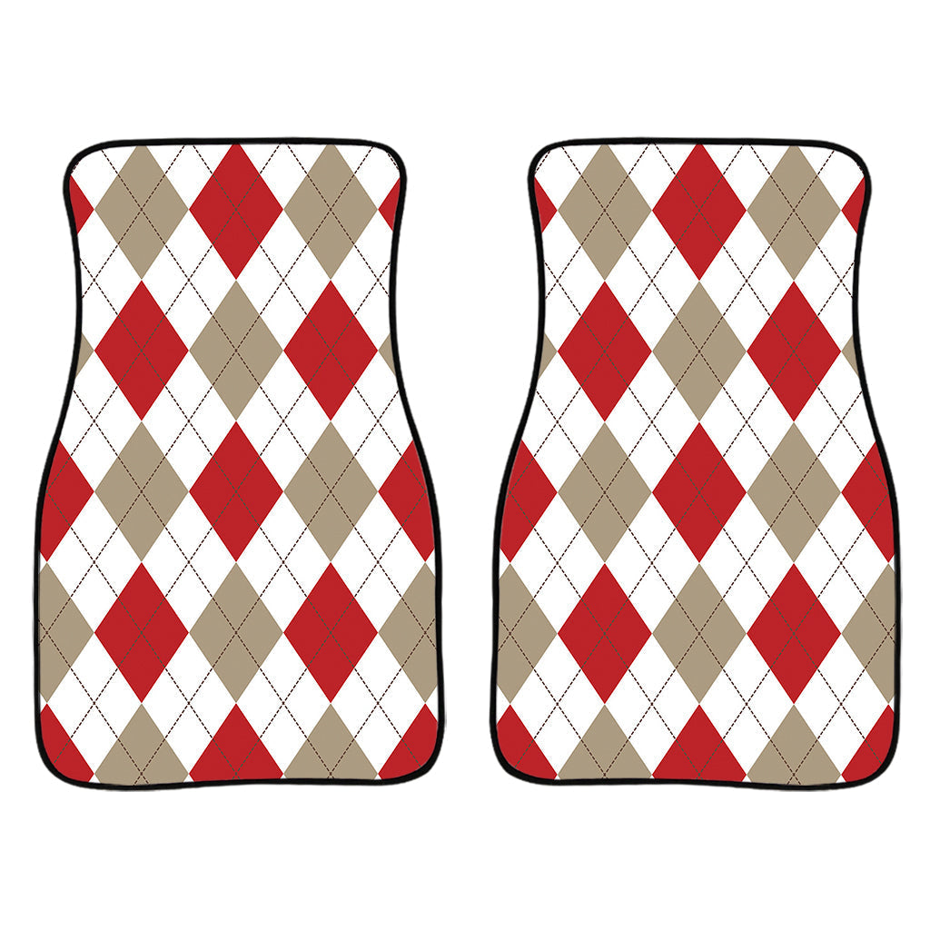 White Red And Beige Argyle Pattern Print Front And Back Car Floor Mats/ Front Car Mat