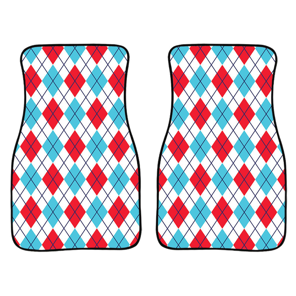 White Red And Blue Argyle Pattern Print Front And Back Car Floor Mats/ Front Car Mat